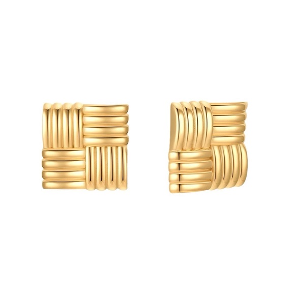 Gold Statement Earrings*Bold Design*Square Earrings*Tarnish Free*Waterpr… - Picture 2 of 6